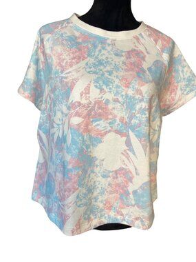 Columbia Womens Slack Water French Terry Short Sleeve Shirt XL Blue & Pink Flora